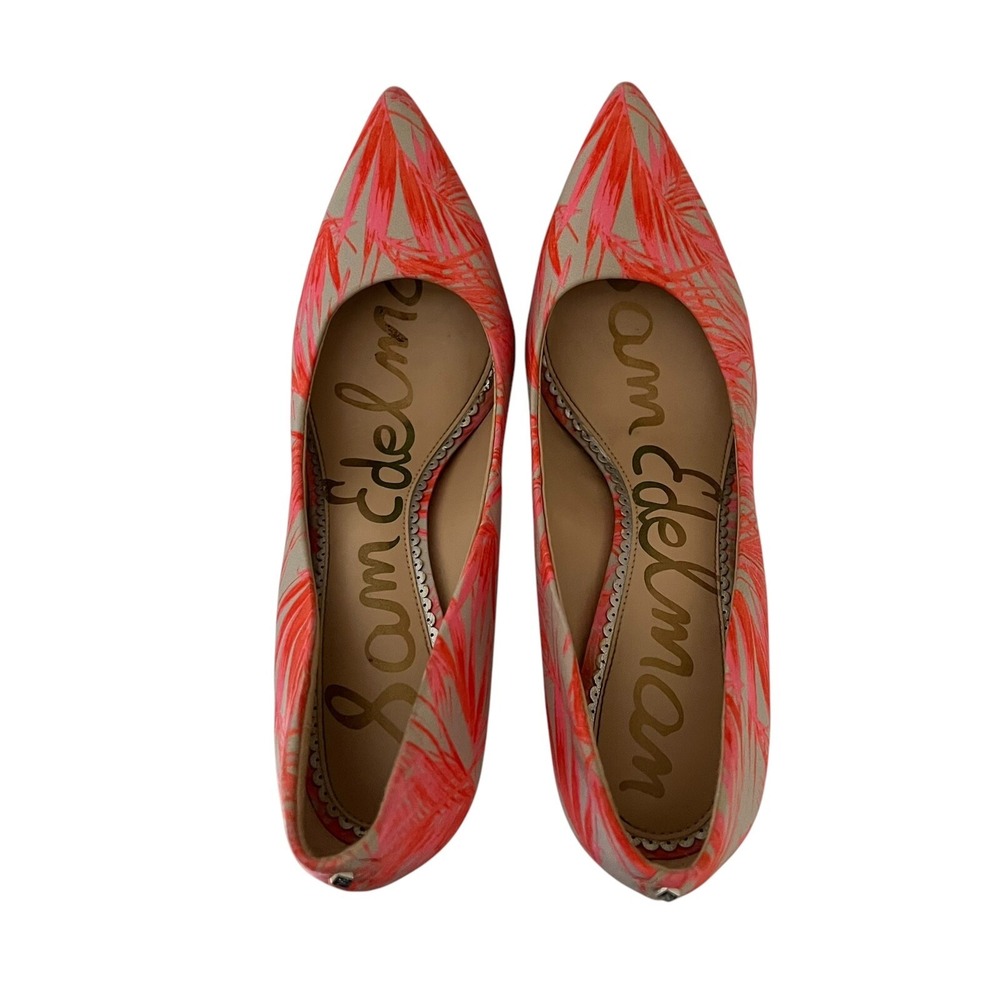 Sam Edelman Shoes Size 7.5 Hazel Pumps Heel Pointed Toe Hot Coral Pink Tropical - Picture 8 of 11